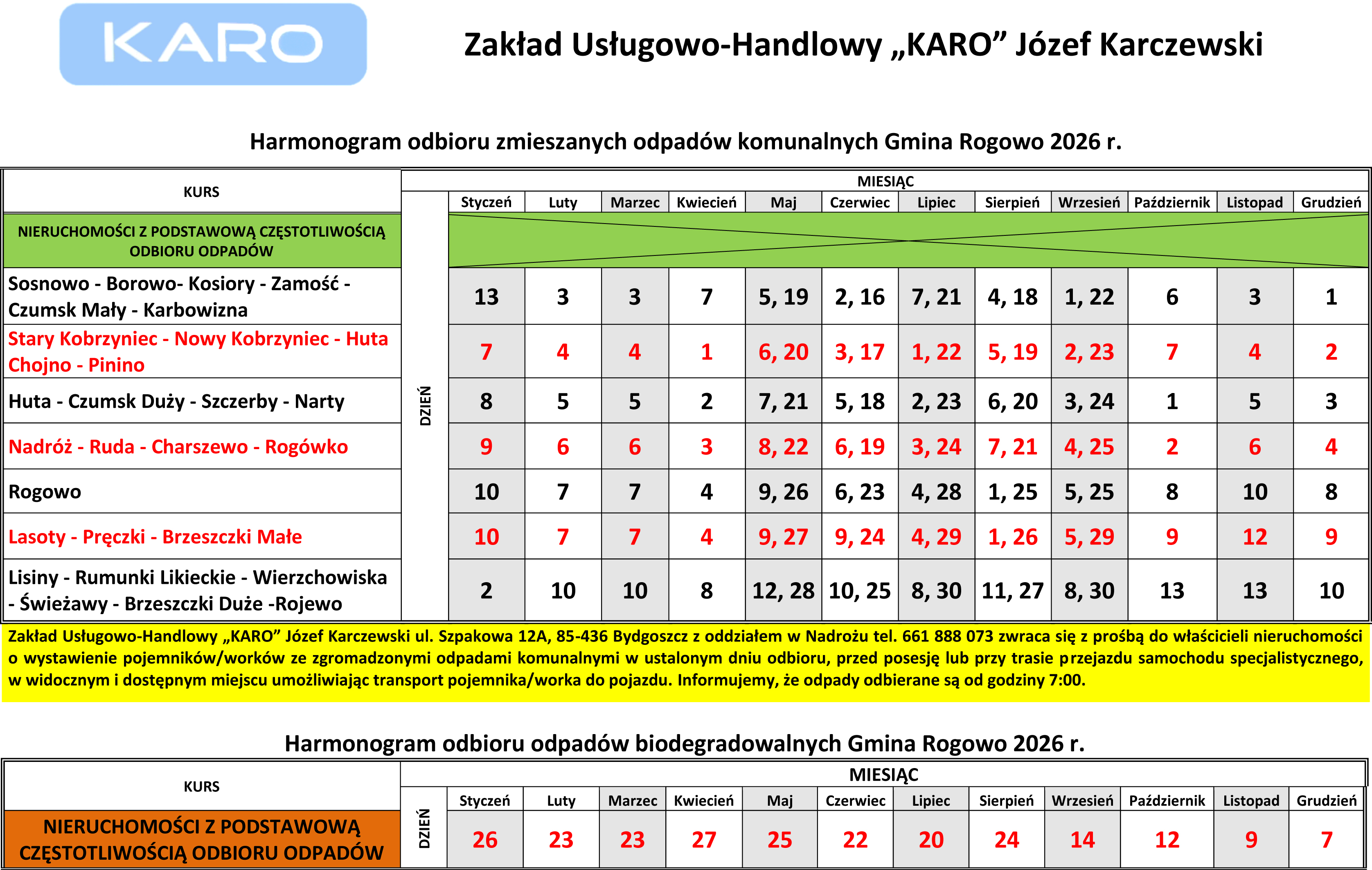 Harmonogram Rogowo 2026 – strona 1